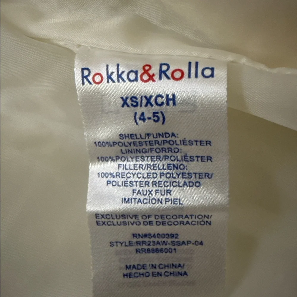 Macy’s Rokka & Rolla Girls XS 4-5 Ivory Faux Fur Puffer Jacket Winter Coat NWOT